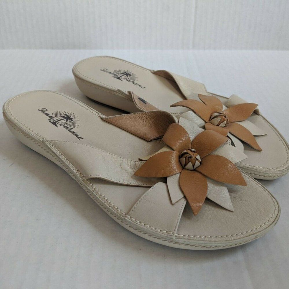 Tommy Bahama Womans Sz 7.5 M Flower Whistle Sandals Beide Ivory